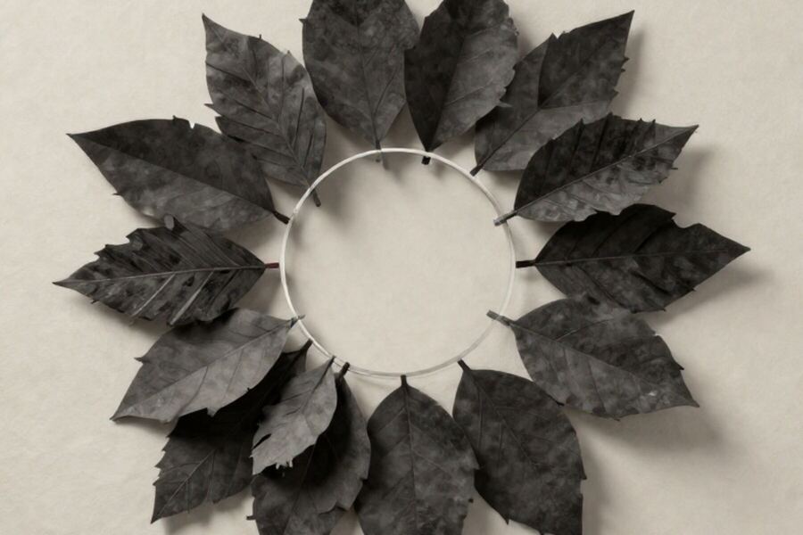 Overlapping paper leaves fanned open around a wide clear opening