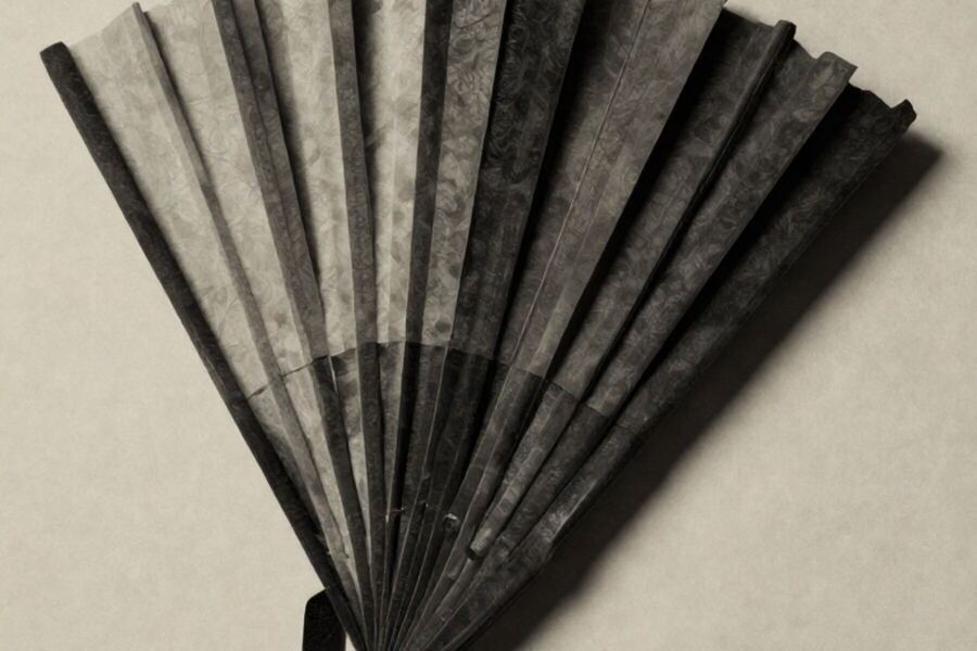 A fan of narrow paper strips converging to a single point